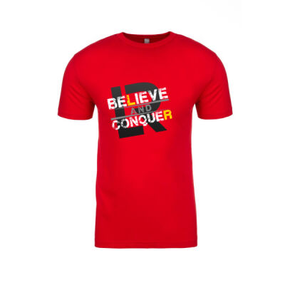 Mens T-shirt believe and conquer tee yellow logo Thumbnail