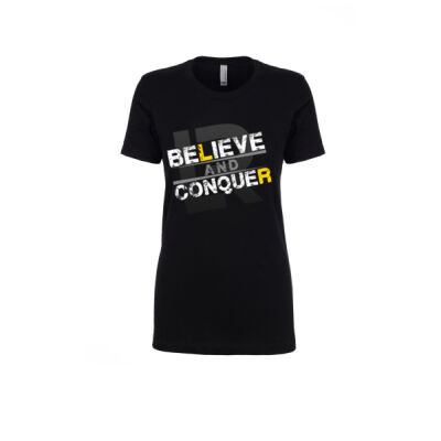 Ladies Tee Believe and Conquer Yellow print Thumbnail