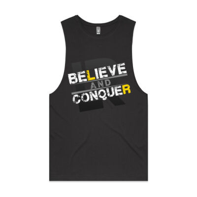 Mens Tank/Believe and conquer yellow never quit on back Thumbnail